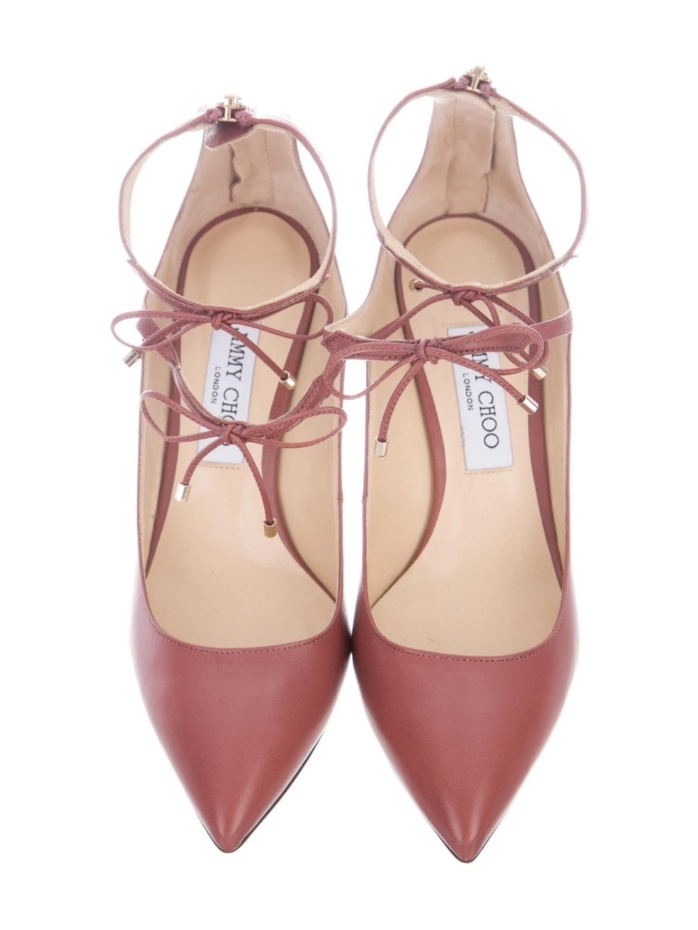 Jimmy Choo Mauve Leather Pointed-Toe Ankle-Tie Pumps